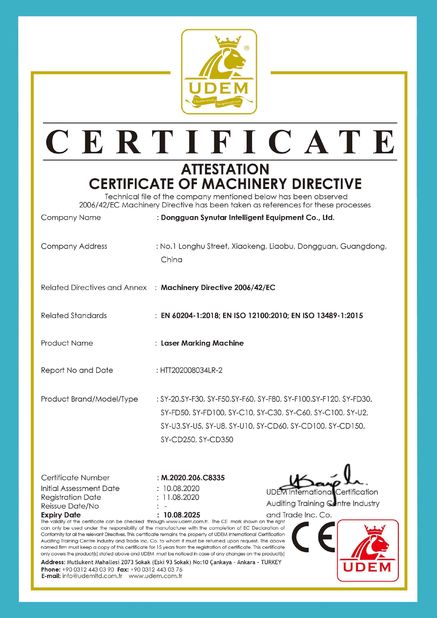 Chine Dongguan Synutar Intelligent Equipment Co., Ltd. certifications